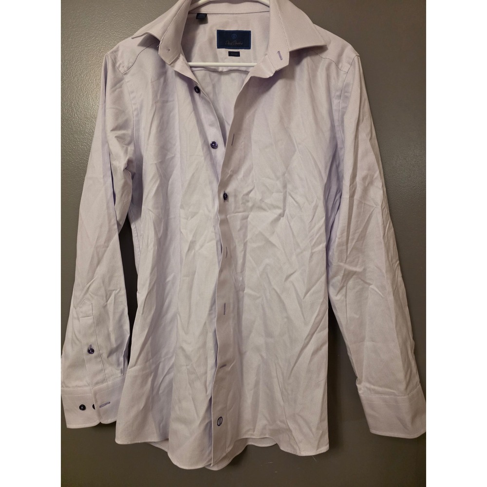 David Donahue Slim Fit Dress Shirt 15.5 32/33 Purple White Micro Check Cotton